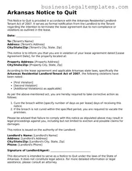 Blank Arkansas Notice to Quit Document
