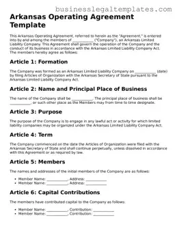 Blank Arkansas Operating Agreement Document