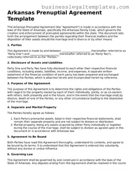 Blank Arkansas Prenuptial Agreement Document