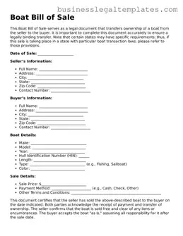 Fillable Boat Bill of Sale Form