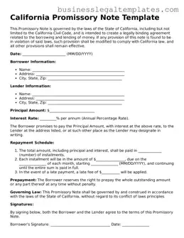 Blank California Promissory Note Document