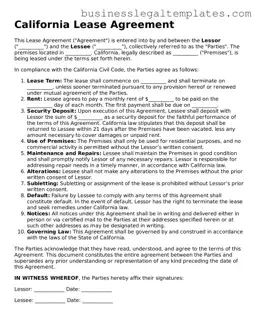 Blank California Lease Agreement Document
