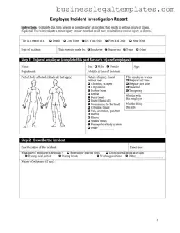Printable Employee Accident Report Form