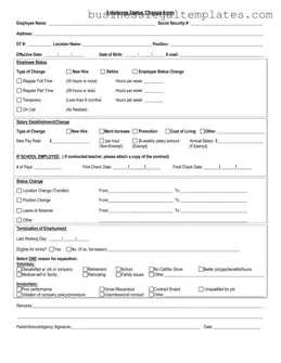 Printable Employee Status Change Form