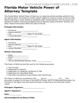 Blank Florida Motor Vehicle Power of Attorney Document