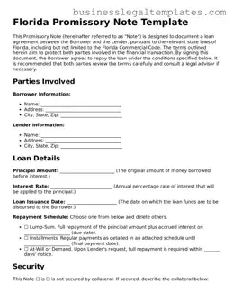 Blank Florida Promissory Note Document