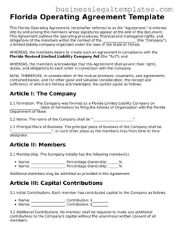 Blank Florida Operating Agreement Document