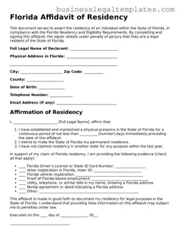 Blank Florida Affidavit of Residency Document