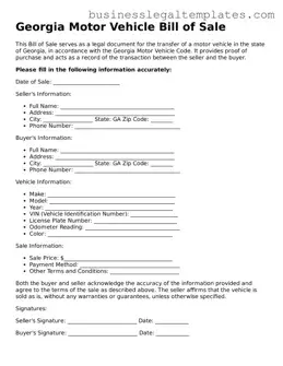 Blank Georgia Motor Vehicle Bill of Sale Document