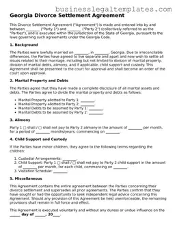 Blank Georgia Divorce Settlement Agreement Document