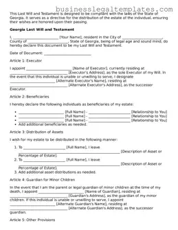 Blank Georgia Last Will and Testament Document