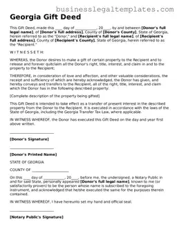 Blank Georgia Gift Deed Document