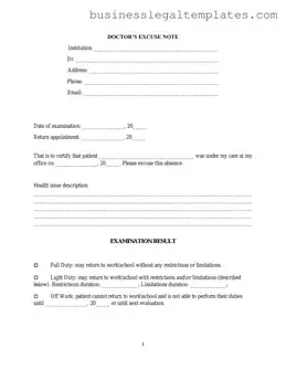 Printable Doctors Excuse Note Form