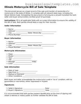 Blank Illinois Motorcycle Bill of Sale Document