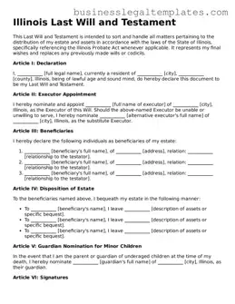 Blank Illinois Last Will and Testament Document