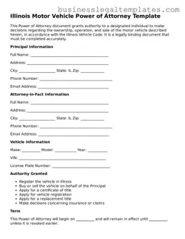 Blank Illinois Motor Vehicle Power of Attorney Document