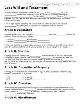 Fillable Last Will and Testament Form