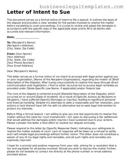 Fillable Letter of Intent to Sue Form