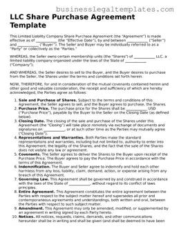 Fillable LLC Share Purchase Agreement Form