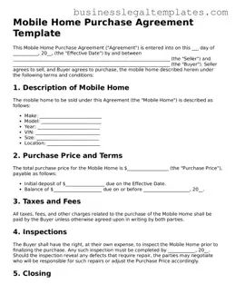 Fillable Mobile Home Purchase Agreement Form