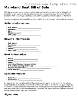 Blank Maryland Boat Bill of Sale Document