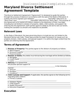 Blank Maryland Divorce Settlement Agreement Document