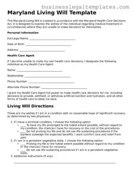 Blank Maryland Living Will Document