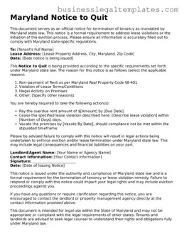 Blank Maryland Notice to Quit Document