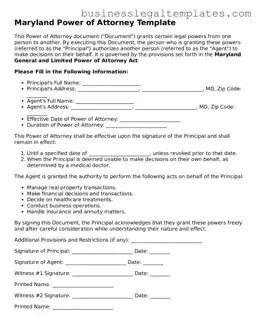 Blank Maryland Power of Attorney Document