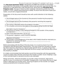 Blank Maryland Quitclaim Deed Document
