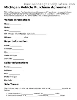 Blank Michigan Vehicle Purchase Agreement Document