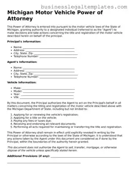 Blank Michigan Motor Vehicle Power of Attorney Document