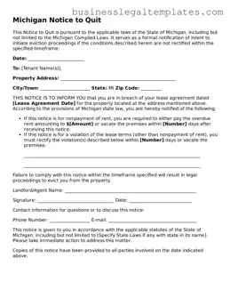 Blank Michigan Notice to Quit Document