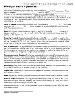 Blank Michigan Lease Agreement Document