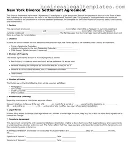 Blank New York Divorce Settlement Agreement Document