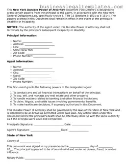 Blank New York Durable Power of Attorney Document