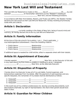 Blank New York Last Will and Testament Document