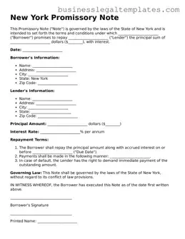 Blank New York Promissory Note Document