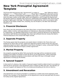 Blank New York Prenuptial Agreement Document