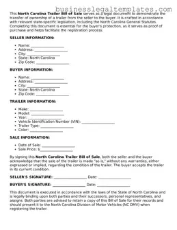 Blank North Carolina Trailer Bill of Sale Document