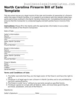 Blank North Carolina Firearm Bill of Sale Document