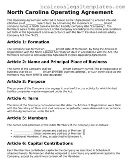 Blank North Carolina Operating Agreement Document