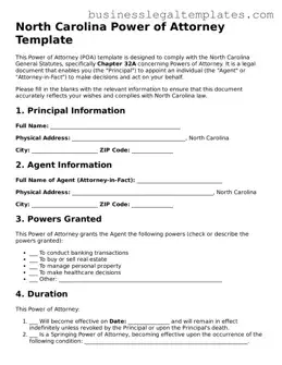Blank North Carolina Power of Attorney Document