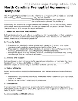 Blank North Carolina Prenuptial Agreement Document