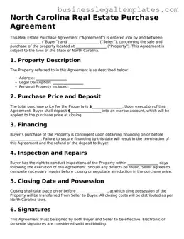 Blank North Carolina Real Estate Purchase Agreement Document