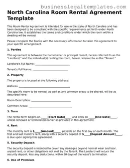 Blank North Carolina Room Rental Agreement Document