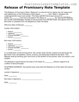 Fillable Release of Promissory Note Form