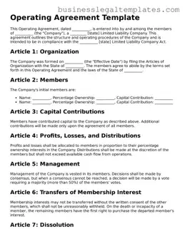 Fillable Operating Agreement Form
