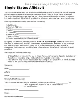 Fillable Single Status Affidavit Form