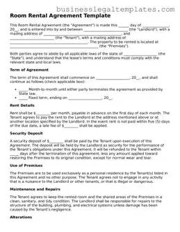 Fillable Room Rental Agreement Form
